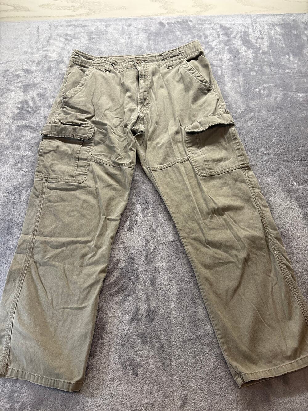 Wrangler Men’s Cargo Pants Khaki Tan Utility Workwear Approx 36x28 No Size Tag